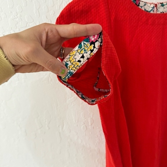 Anthropologie Red Floral Trim Textured Maeve Rousseau Flounced Dress 2 - Picture 4 of 15